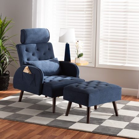 BAXTON STUDIO Haldis Modern Navy Blue Velvet Upholstered and Walnut Brown Finished Wood 2-Piece Lounge Set 200-12447-ZORO